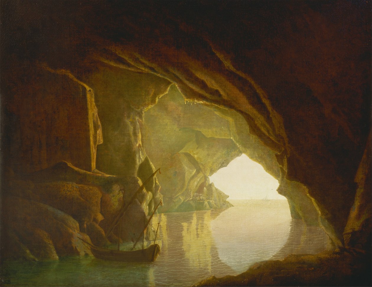 Een grot in de Golf van Salerno, zonsondergang door Joseph Wright of Derby
