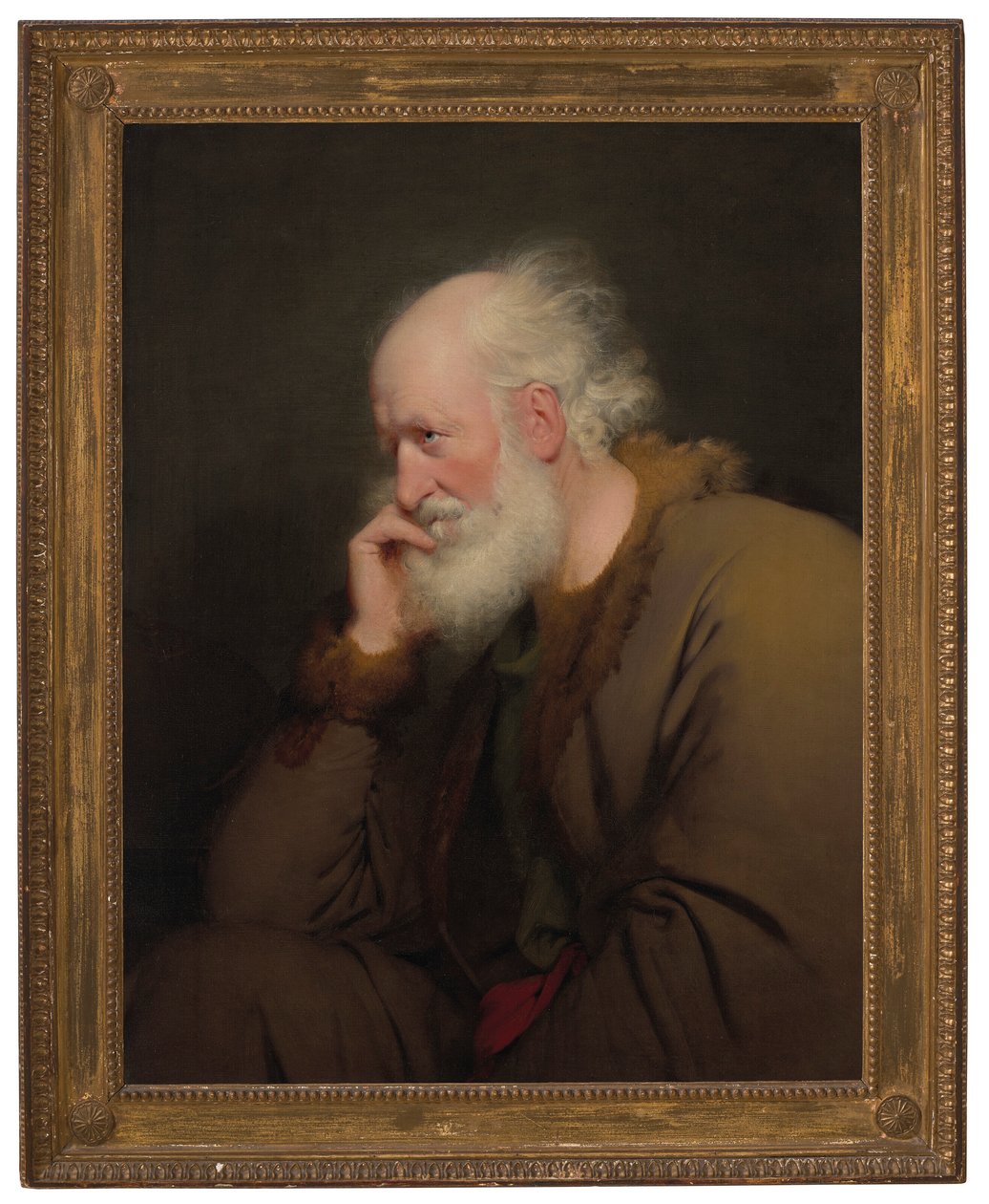 Een oude man, halflang, in een met bont gevoerde jas door Joseph Wright of Derby