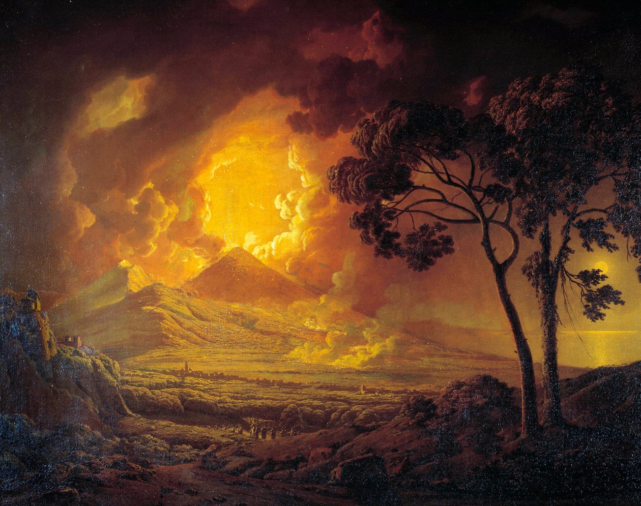 Uitbarsting van de Vesuvius met het hoofd van Sint Januarius in processie door Joseph Wright of Derby