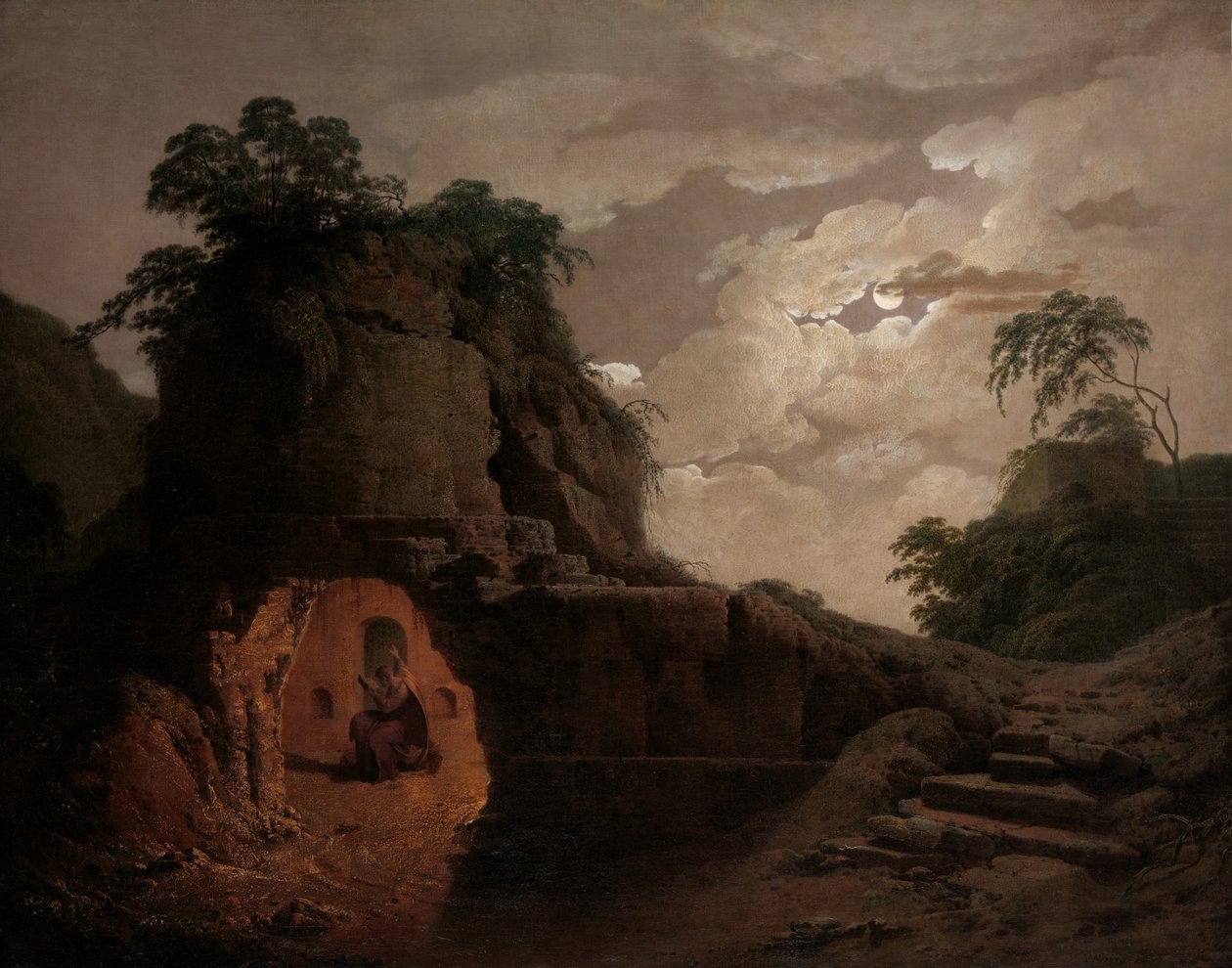 Virgils graf bij maanlicht, met Silius Italicus declamerend door Joseph Wright of Derby