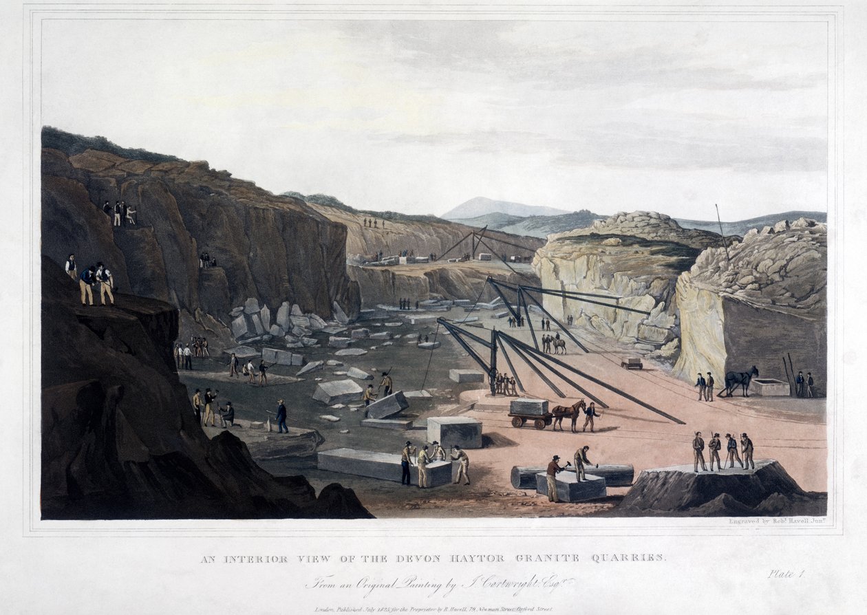 Een interieurzicht op de Devon Haytor Granite Quarries, gegraveerd door Robert Havell, 1825 door Joseph after Cartwright