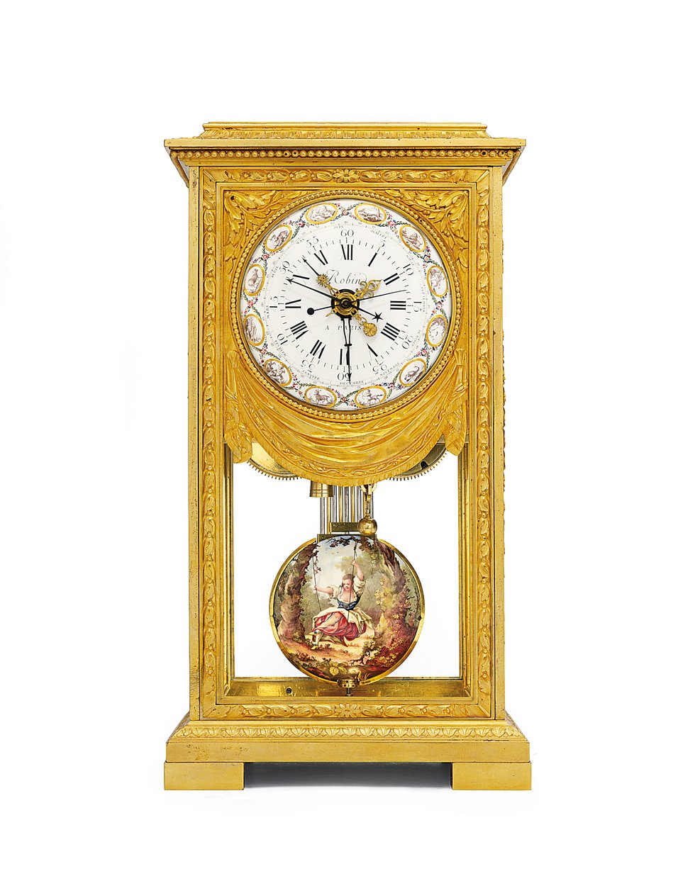 Louis XVI maand-gang gemiddelde en zonnetijd schoorsteenklok met remontoire door Joseph and Robin Robert  Coteau
