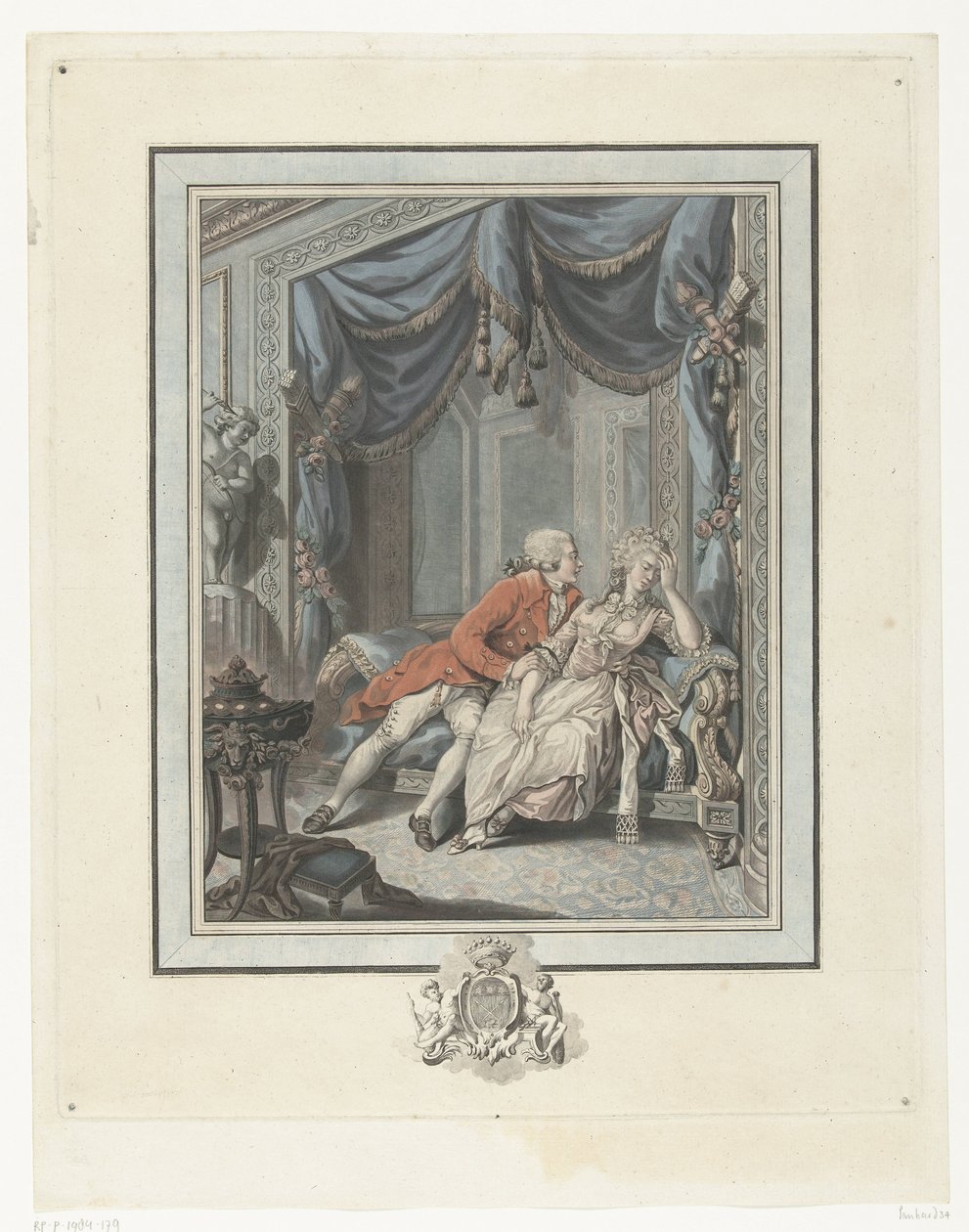 Jonge man probeert een dame te verleiden door Joseph de Longueil