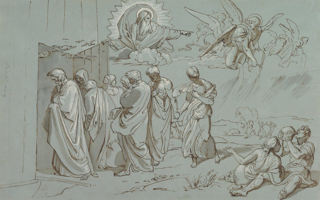 God Roept Noach en Zijn Familie in de Ark, 1827 door Joseph von Fuhrich