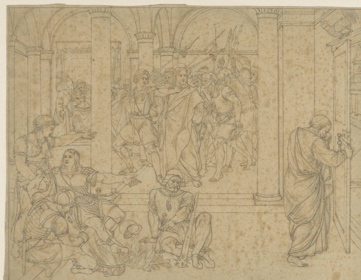 Petrus verloochent Christus, voorgesteld in de hal van het gerechtsgebouw door Joseph von Fuhrich