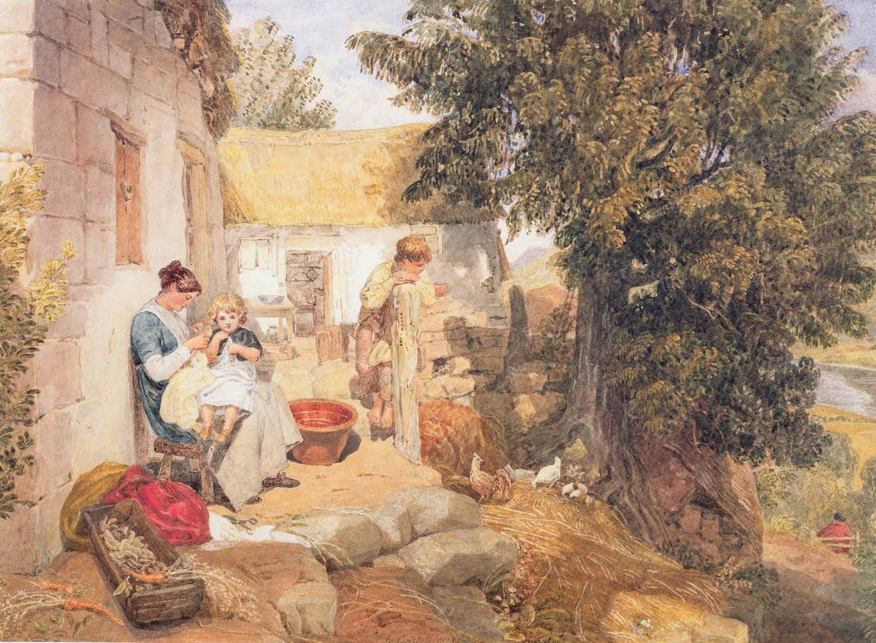 Huisjes bij Symonds Yat met landelijke figuren, 1825 door Joshua Cristall