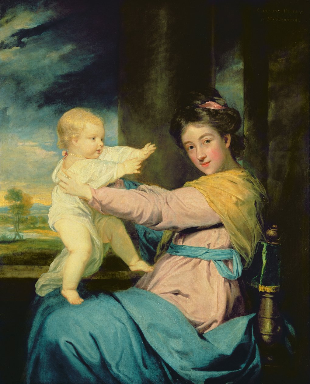 Portret van Caroline, hertogin van Marlborough met haar dochter Lady Caroline Spencer (detail) door Joshua Reynolds
