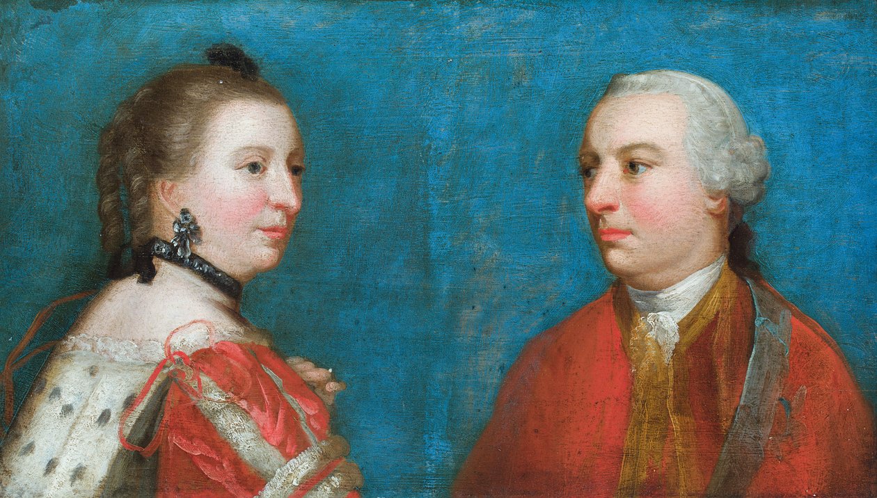Portret van de 1e hertog en 1e hertogin van Northumberland (olieverf op paneel) door Joshua (after) Reynolds