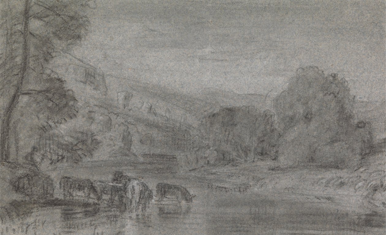 Landschap met vee dat drinkt door Joshua Cristall