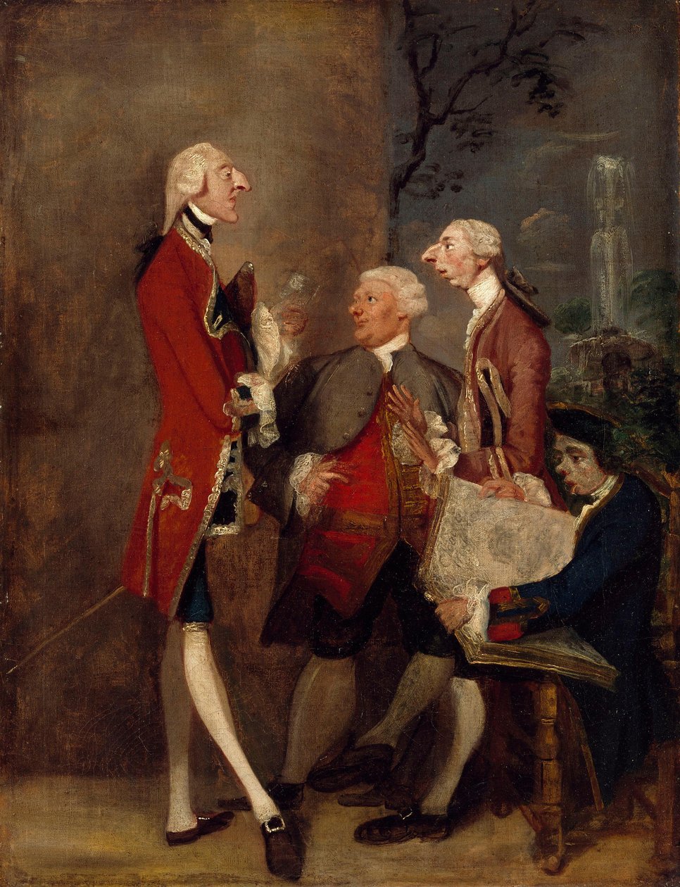 Karikatur von Thomas Brudenell, Baron Bruce, dem ehrenwerten John Ward, Joseph Leeson, später 2. Earl of Milltown, und Joseph Henry von Shafford door Joshua Reynolds