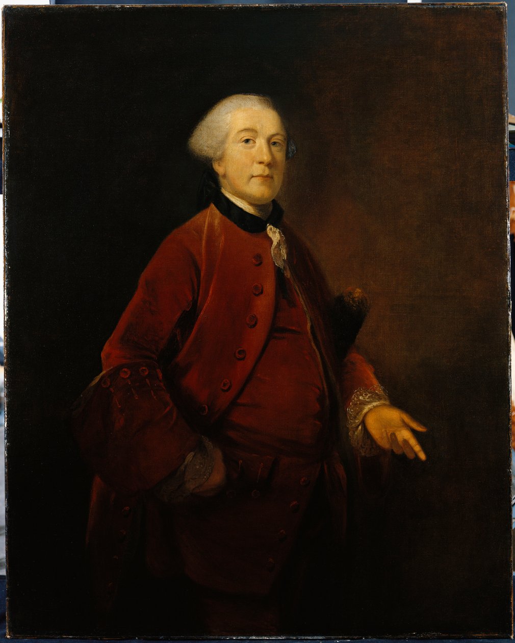 Portret van George Ashby, staand, driekwart lengte, met een jas en vest door Joshua Reynolds