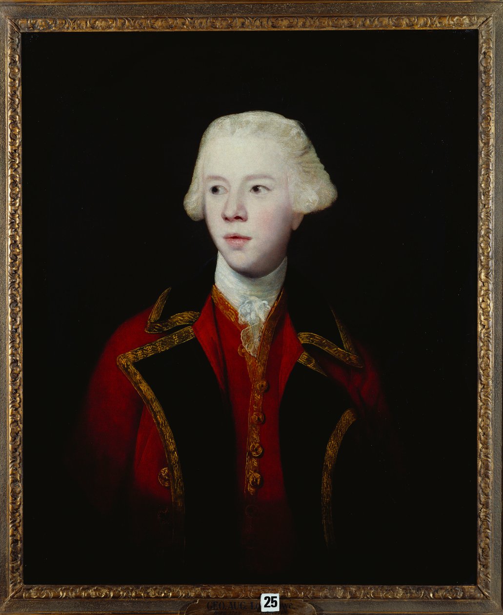 Portret van George Augustus, 3e Burggraaf Howe, halflang, dragend het uniform van de 1e Garde door Joshua Reynolds