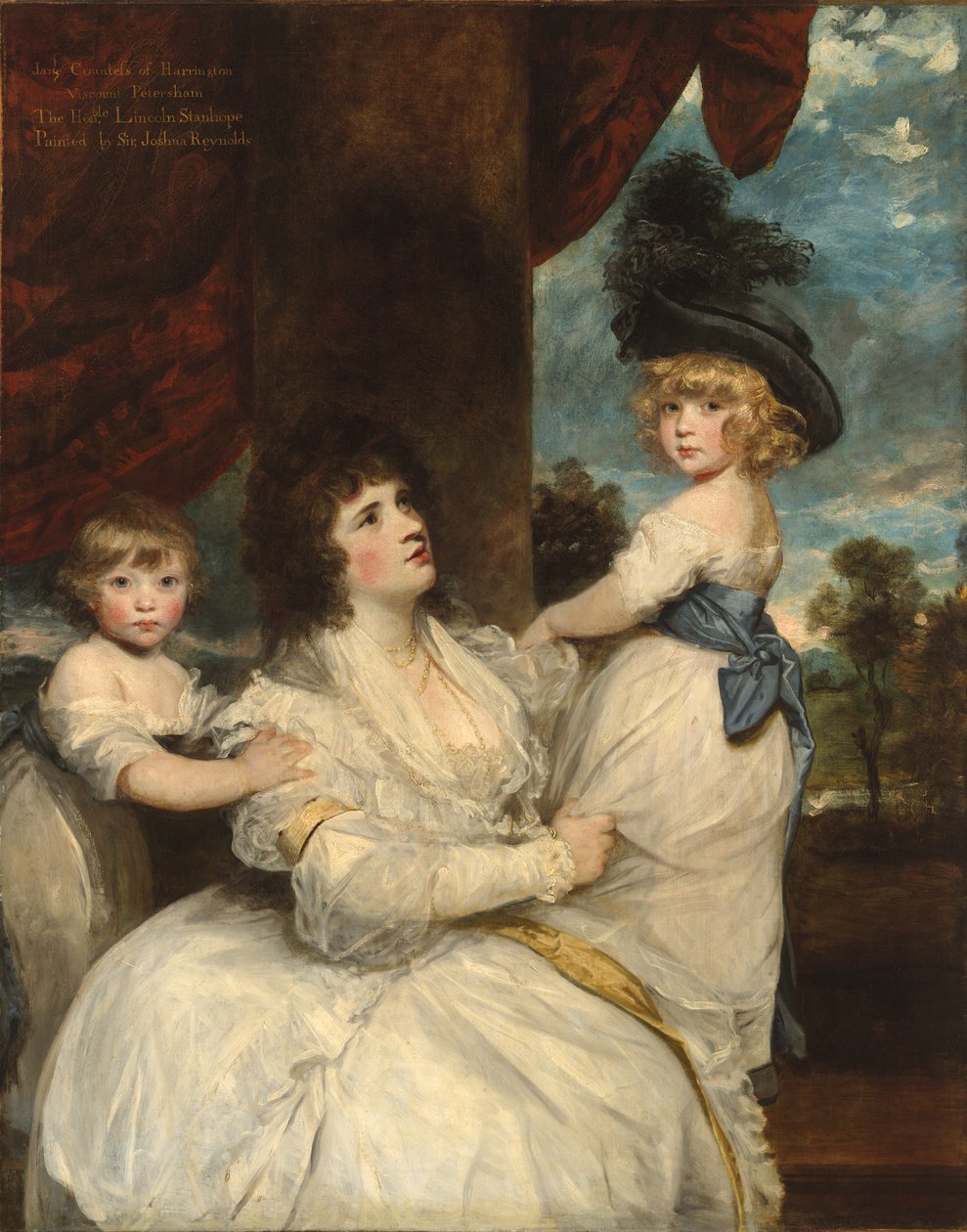 Portret van Jane, Gravin van Harrington, met haar Zonen, de Burggraaf Petersham en de Eerwaarde Lincoln Stanhope door Joshua Reynolds