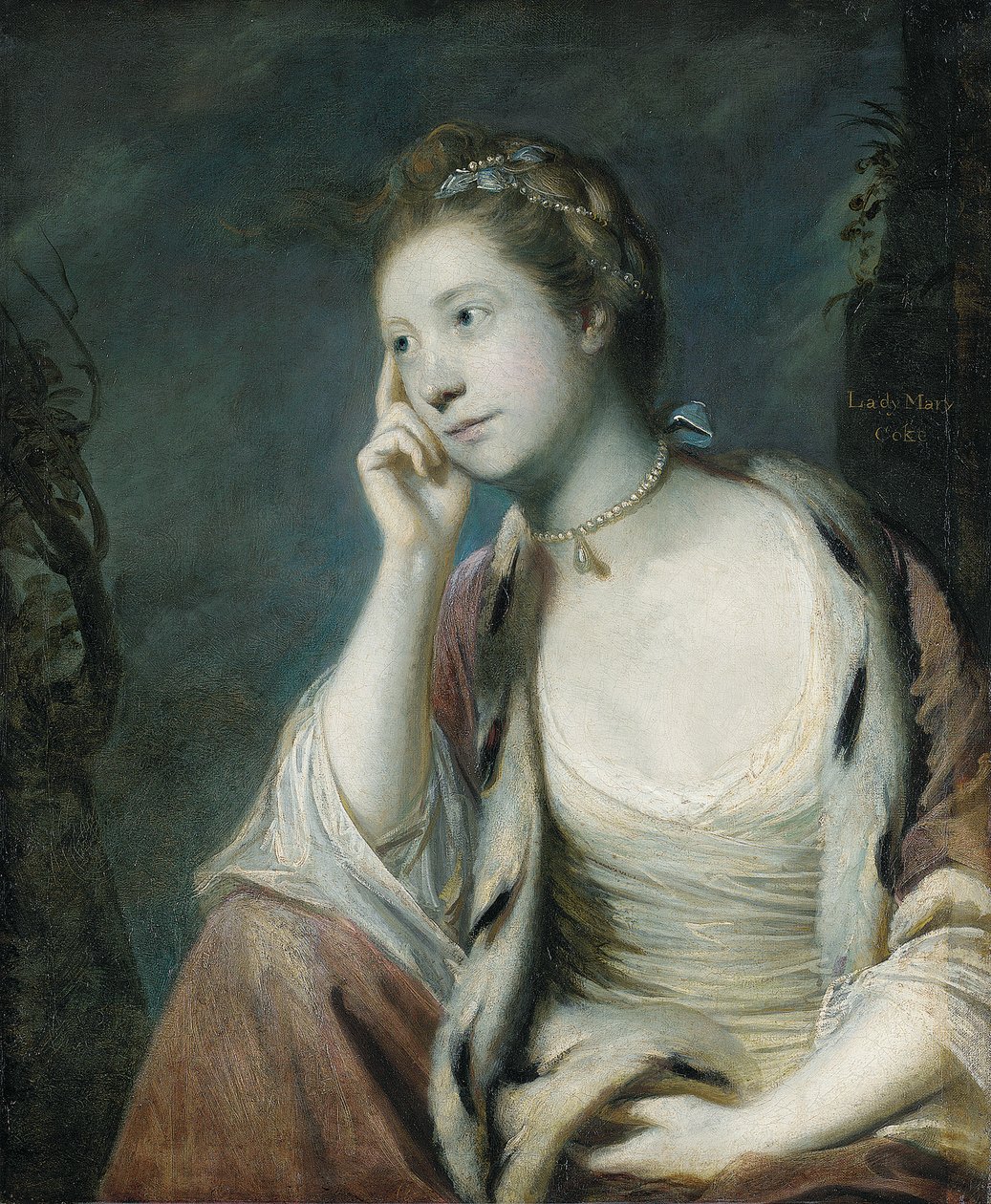 Portret van Lady Mary Coke, halve lengte, in een met hermelijn afgewerkte rode mantel door Joshua Reynolds