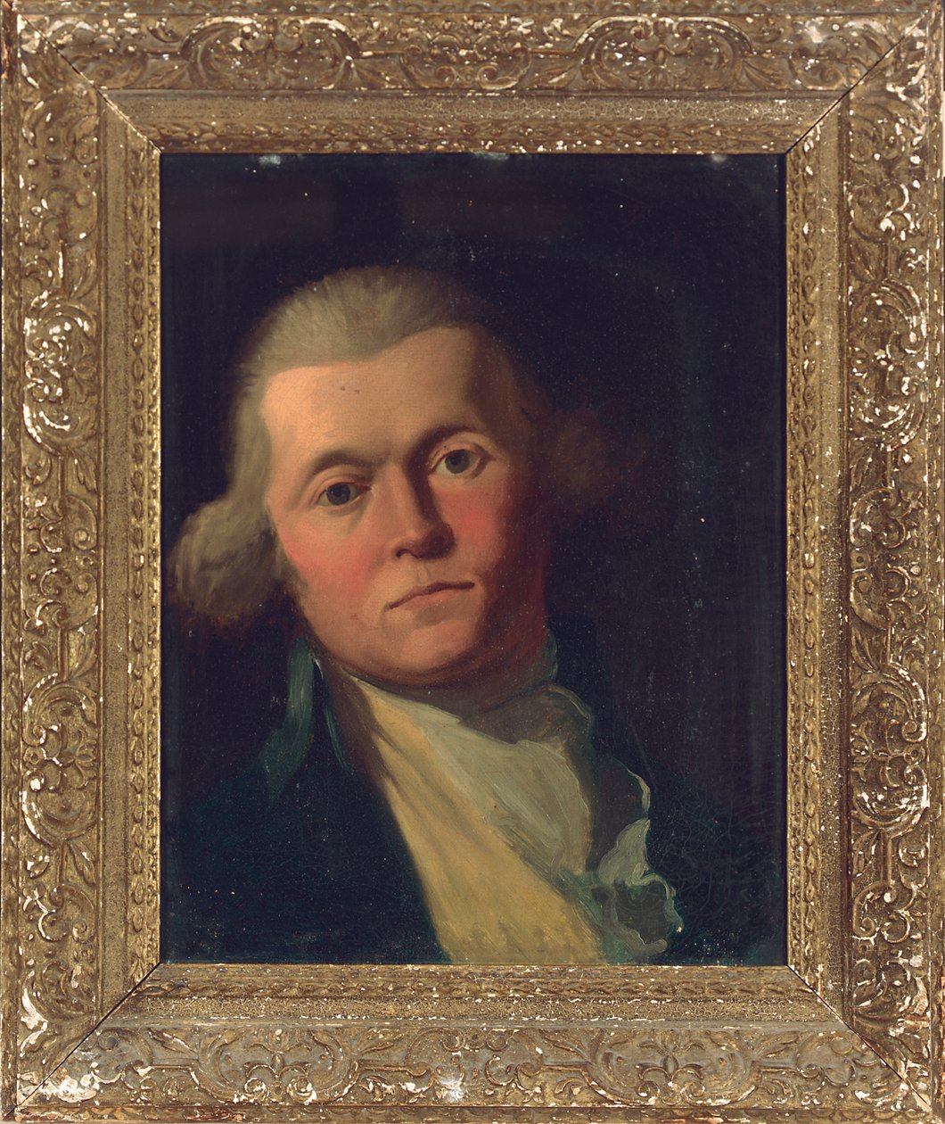 Portret van een heer, borstbeeld, in een blauwe jas en gele vest door Joshua Reynolds