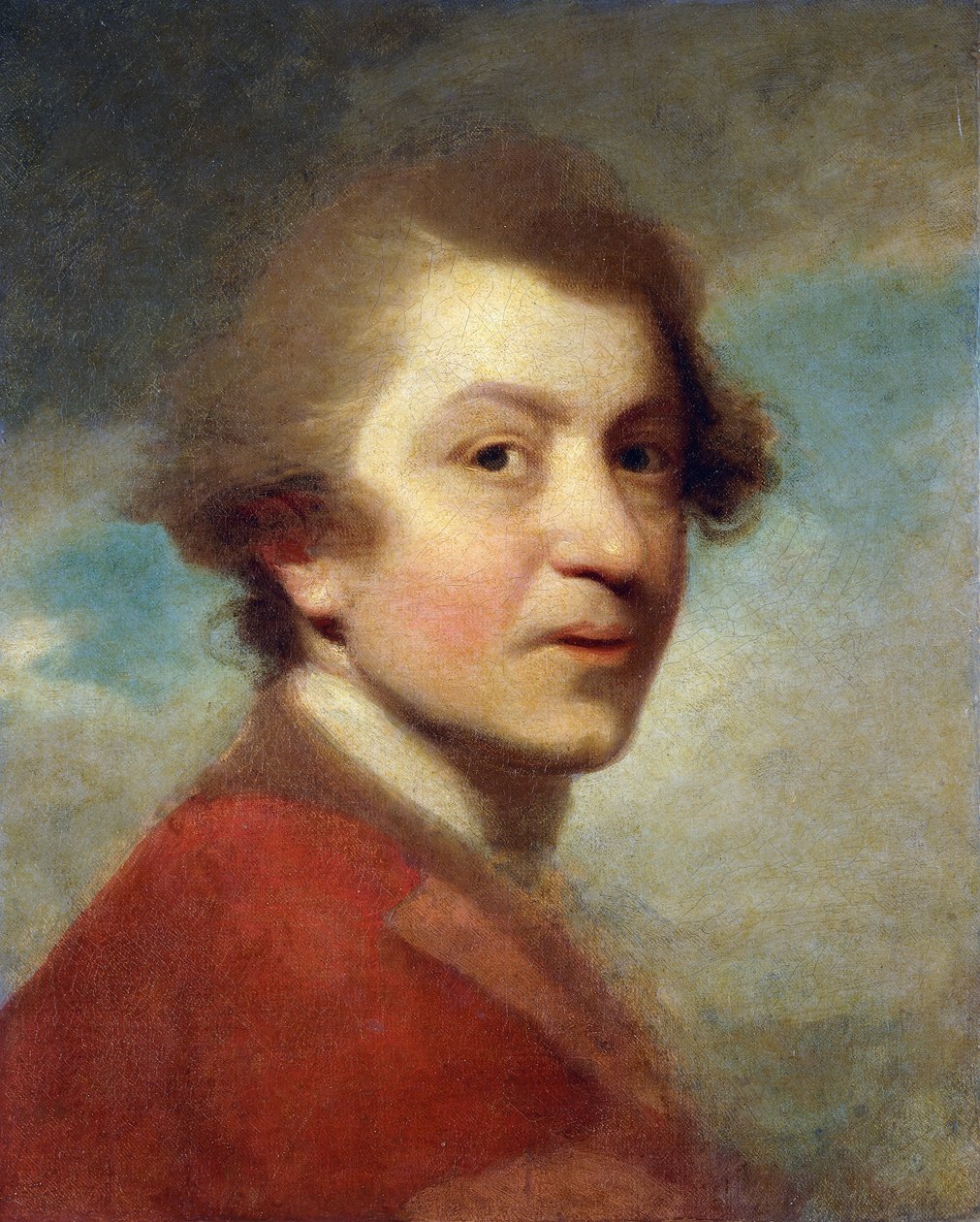 Portret van de Kunstenaar, Hoofd en Schouders, in een Rode Toga van een Doctor in de Rechten en Witte Kraag - Onvoltooid door Joshua Reynolds