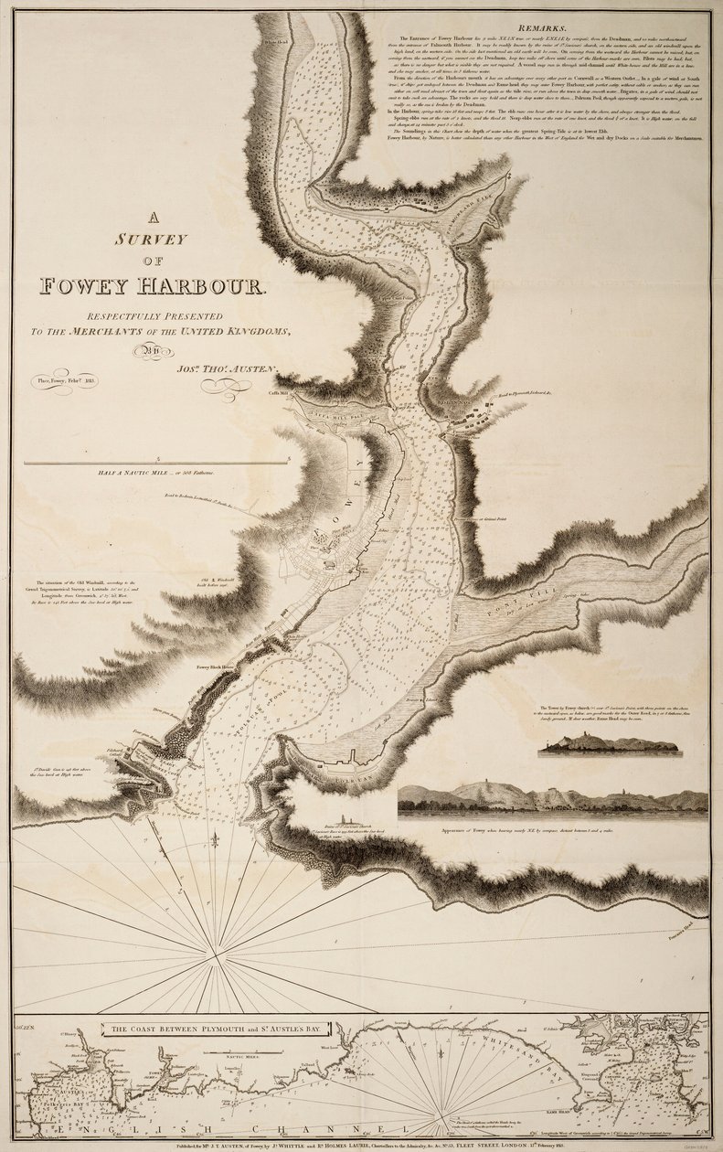 Een onderzoek van Fowey Harbour door Joshua Thomas Austen