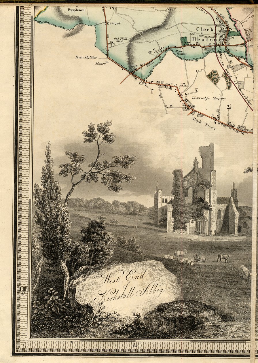 West End van Kirkstall Abbey (gravure) door Joshua Thorp