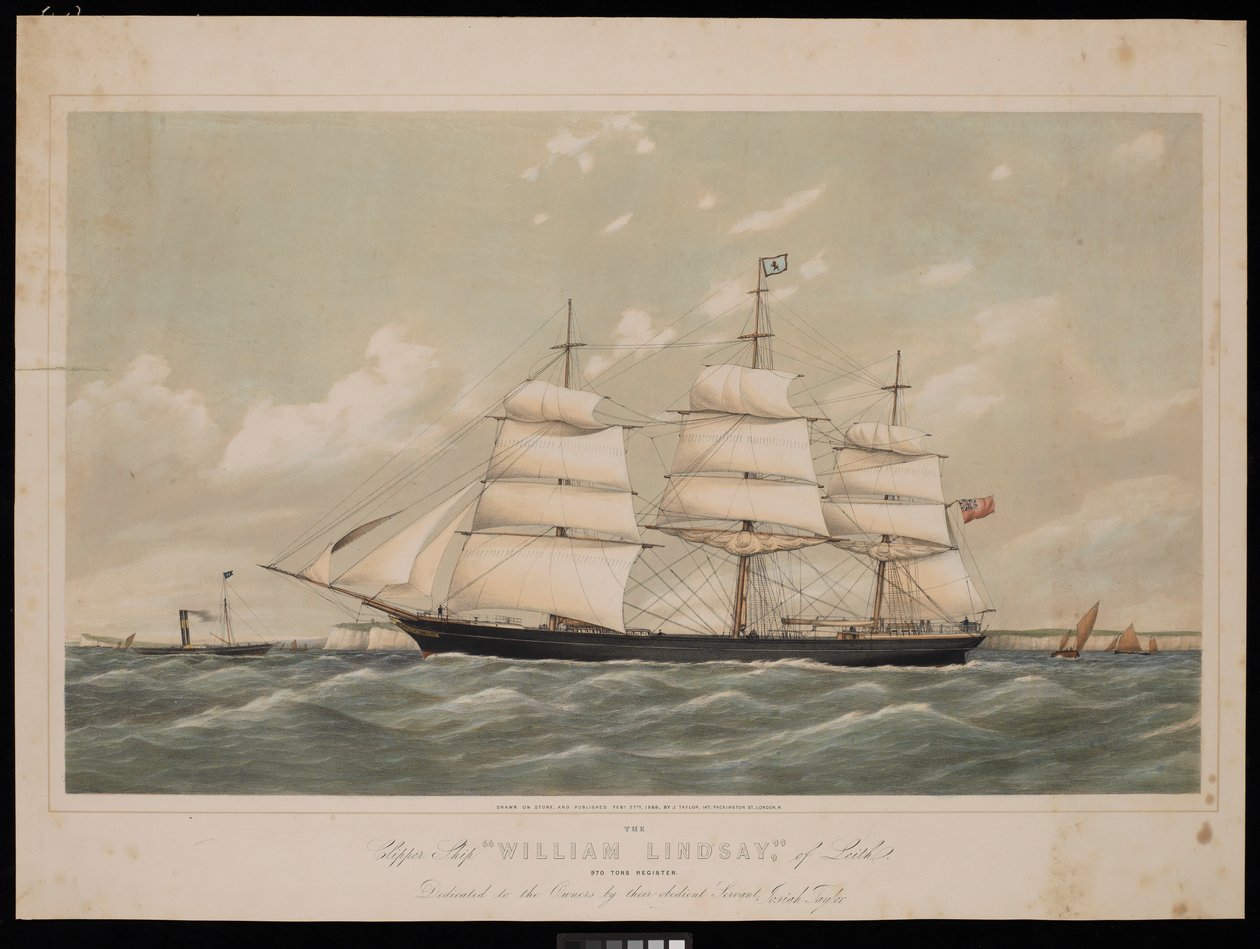 Clipper Ship Wiliam Lindsay van Leith 970 ton register..., 27 februari 1868 door Josiah Taylor