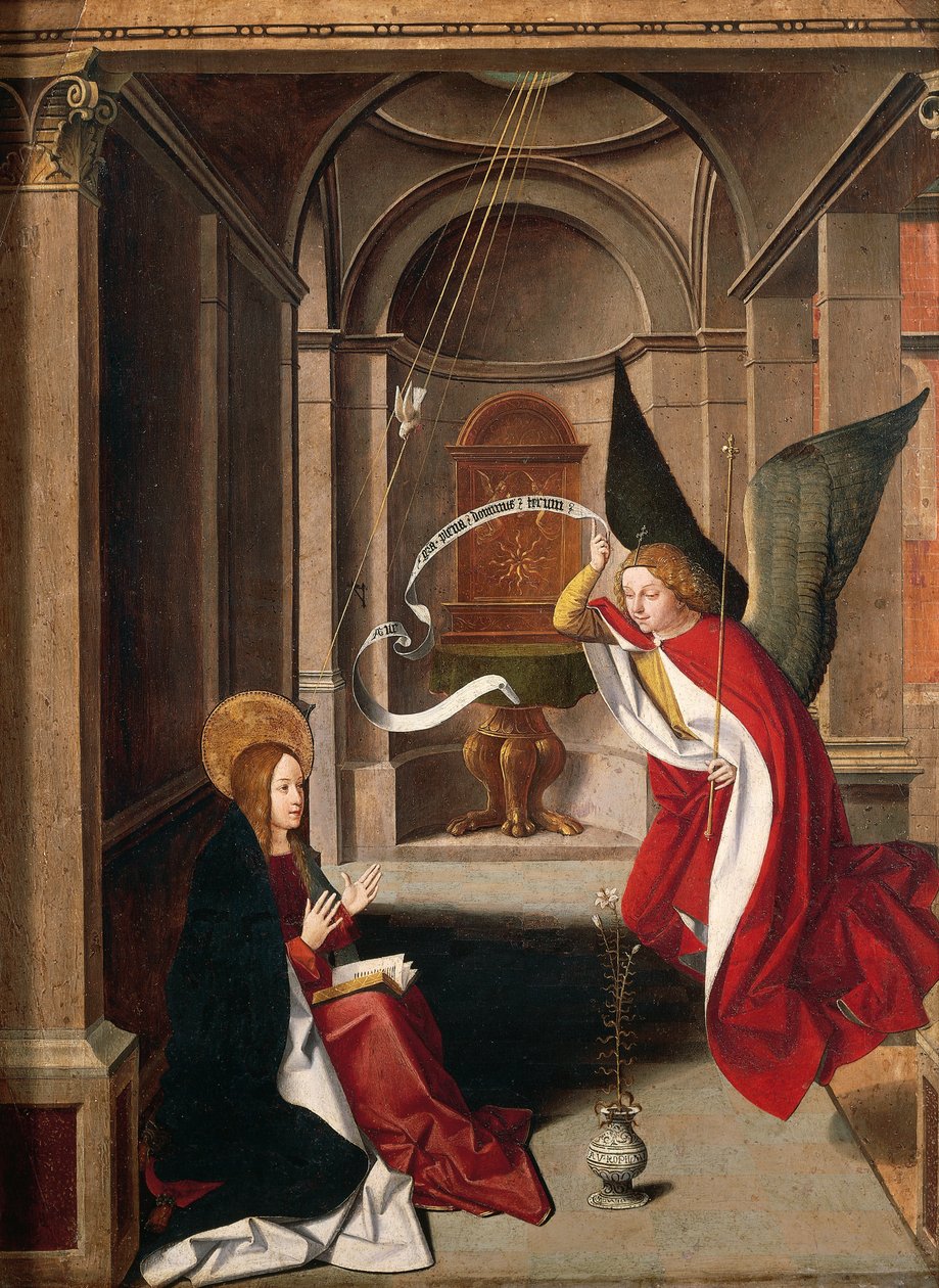 Aankondiging (detail) door Josse (fl.1493 1508) Lieferinxe