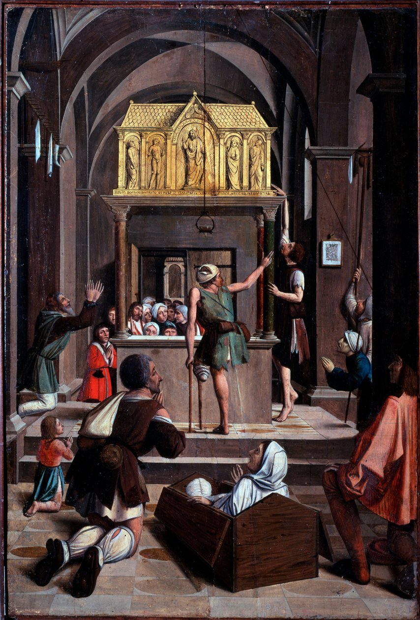 Leven van St. Sebastian: pelgrims op het graf van St. Sebastian door Josse (fl.1493 1508) Lieferinxe