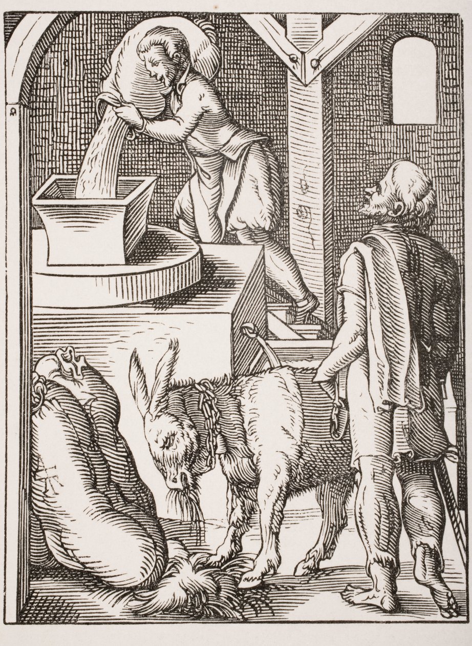 De molenaar. 19e-eeuwse reproductie van 16e-eeuwse gravure door Jost Amman door Jost (after) Amman