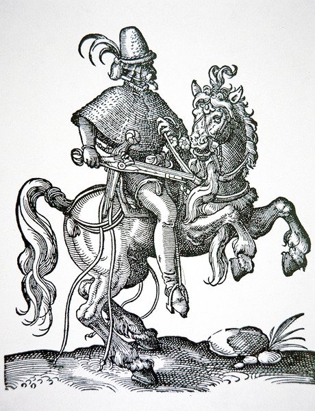 Paardensoldaat met radslotpistool, illustratie uit 