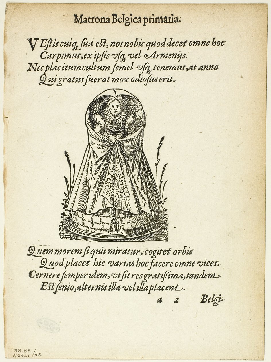 Matrona Belgica primaria (Belgische matrone van de eerste rang) uit Gynaeceum, sive Theatrum Mulierum, plaat 53 uit Houtsneden uit boeken van de XVIe eeuw door Jost Amman