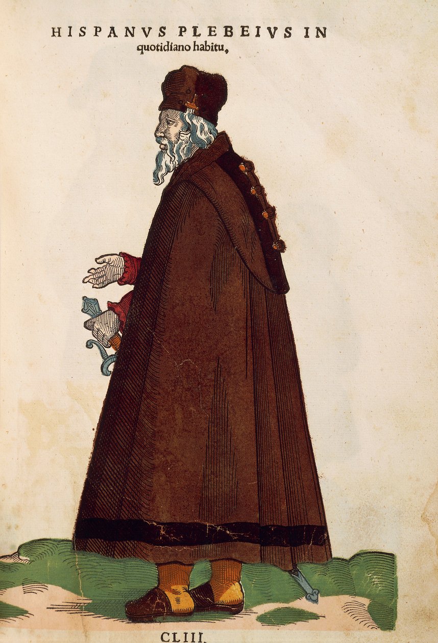 Spaanse man in alledaagse kleding uit Habitus Praecipuorum Popularum door Jost Amman (gravure) door Jost Amman