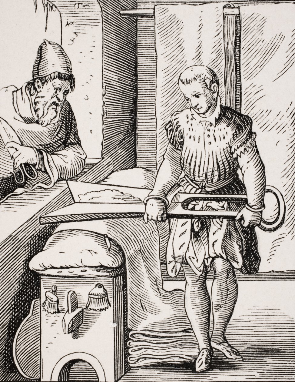 Textielwerker, reproductie van 16e-eeuwse houtsnede, 19e eeuw door Jost (after) Amman