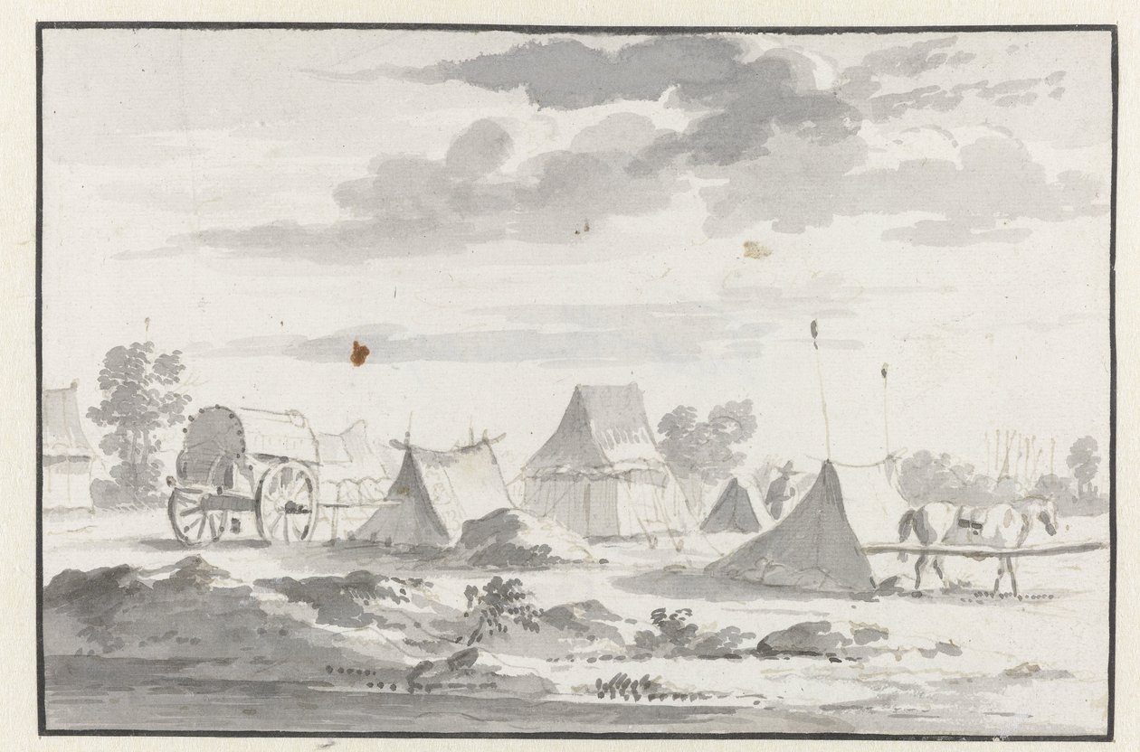 Uitzicht op een kampement van het leger van Willem III bij Leuven door Josua de Grave (circle of)