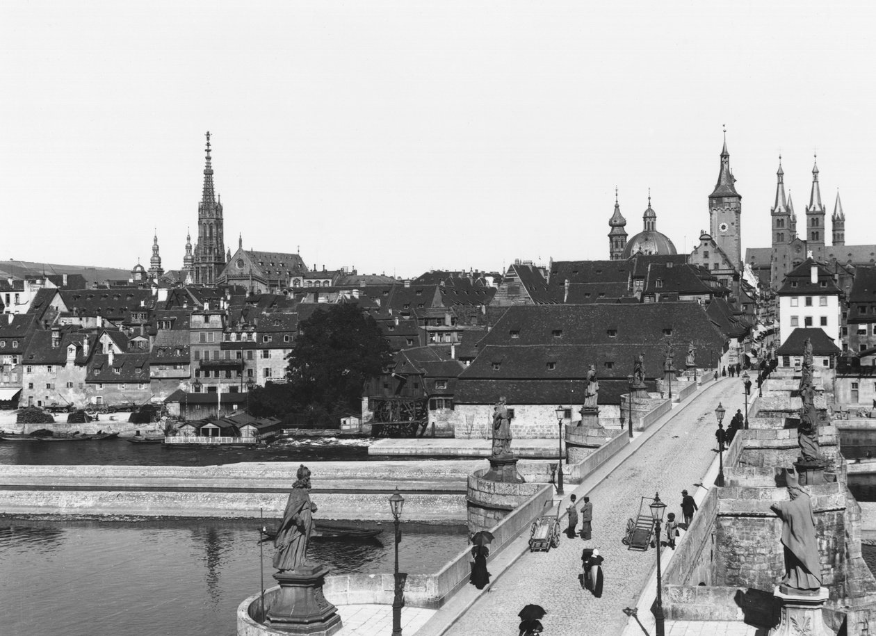 De oude brug over de rivier de Main in Würzburg, ca. 1910 door Jousset