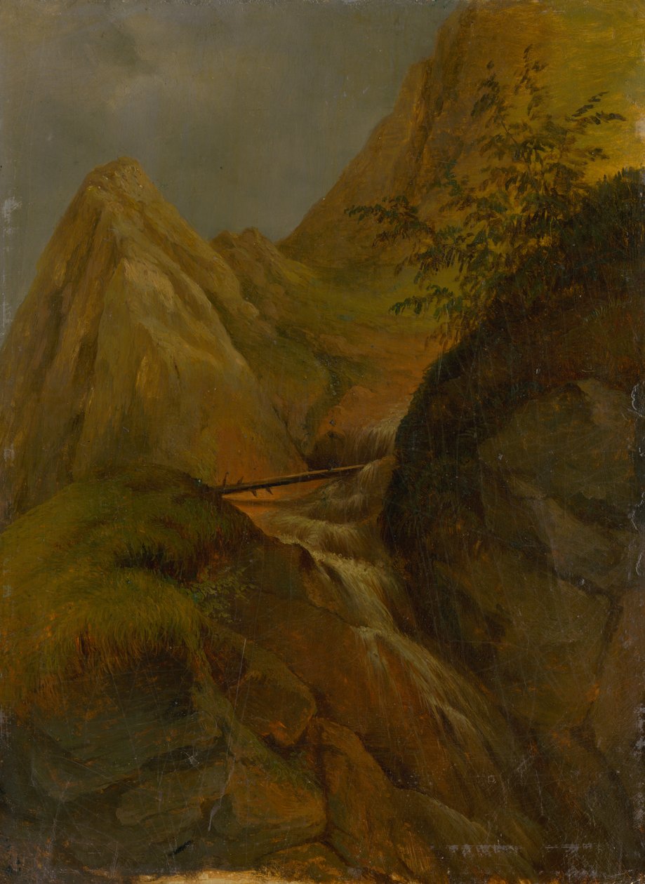 Berglandschap met een waterval door Jozef Božetech Klemens