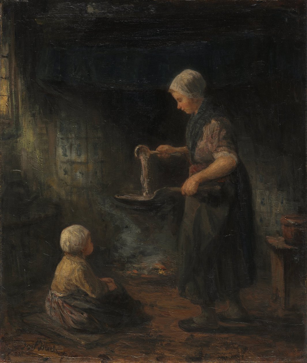 De pannenkoeken, ca. 1875 door Jozef (1824-1911) Israels