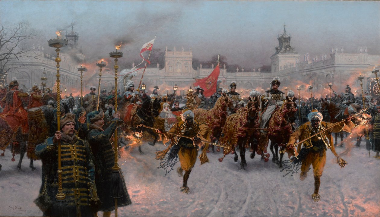 Vertrek uit Wilanów van Jan III Sobieski en Marysienka door Jozef Brandt