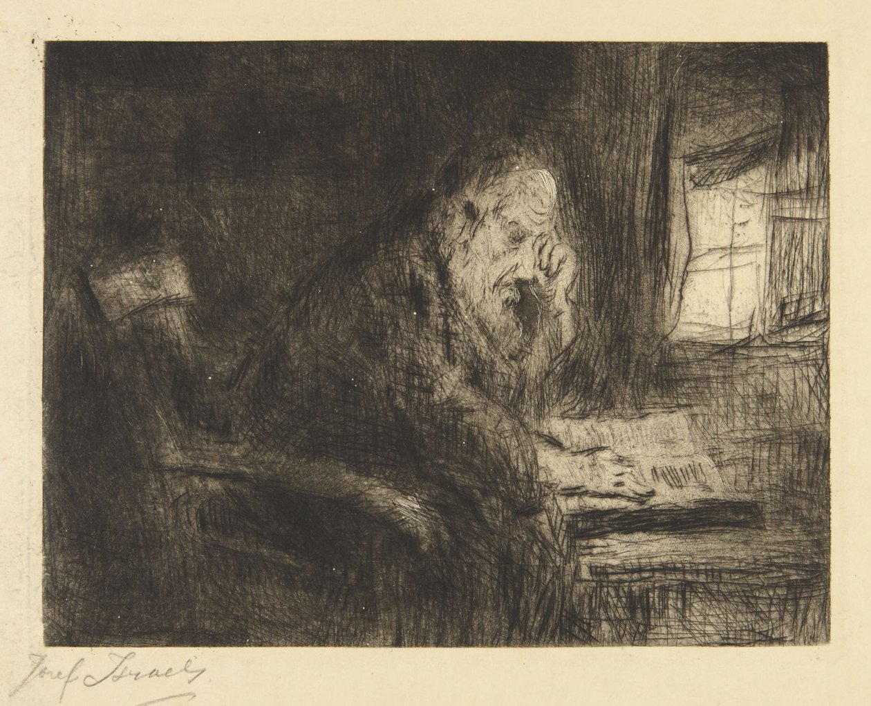 Oude man die leest door Jozef Israëls