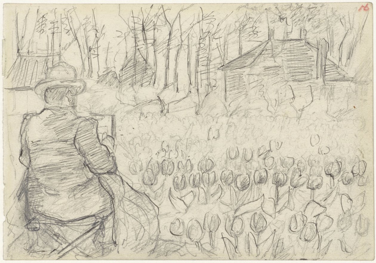 Schilder in een tulpenveld door Jozef Israëls