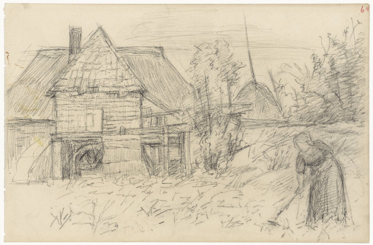 Watermolen met harkende vrouw door Jozef Israëls