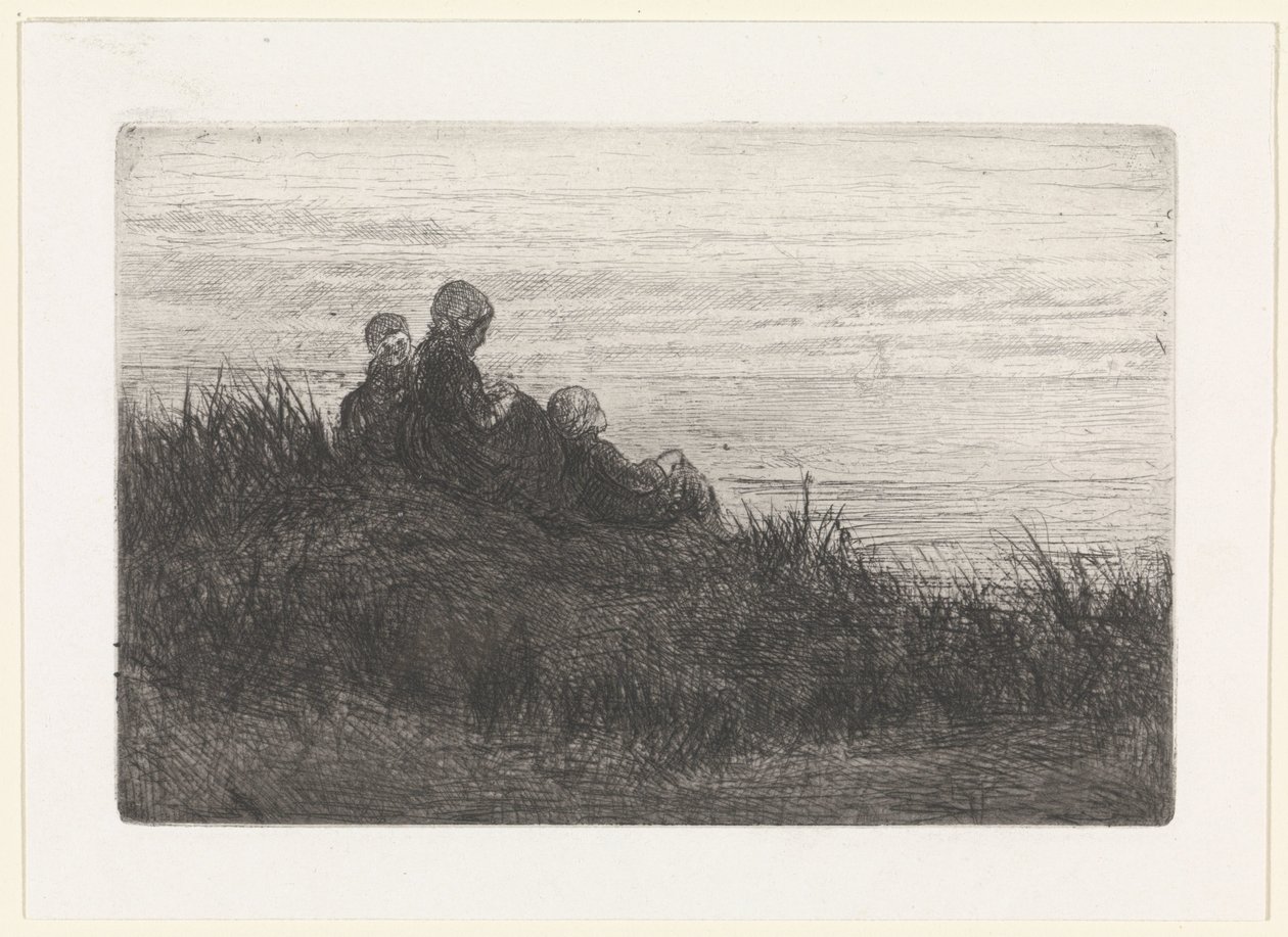 Duinlandschap met moeder en kinderen door Jozef Israëls