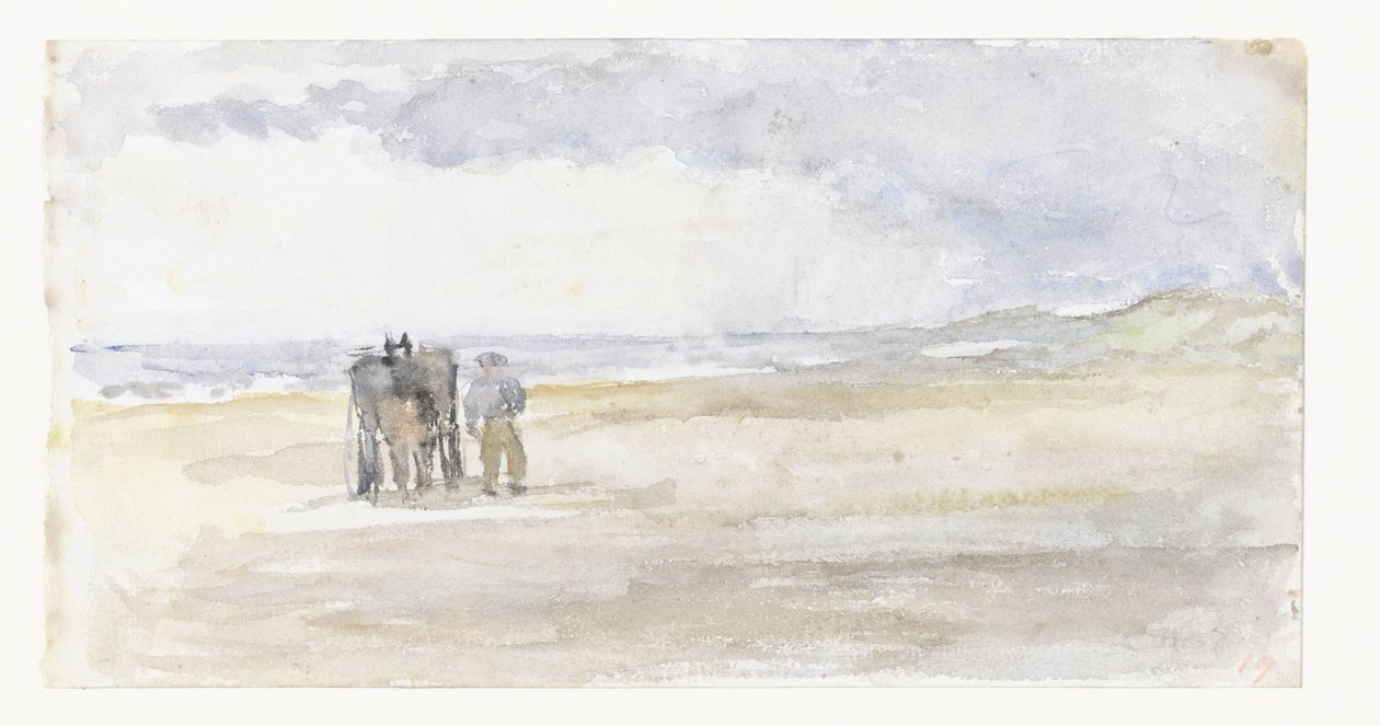 Man met paard en wagen op het strand door Jozef Israëls