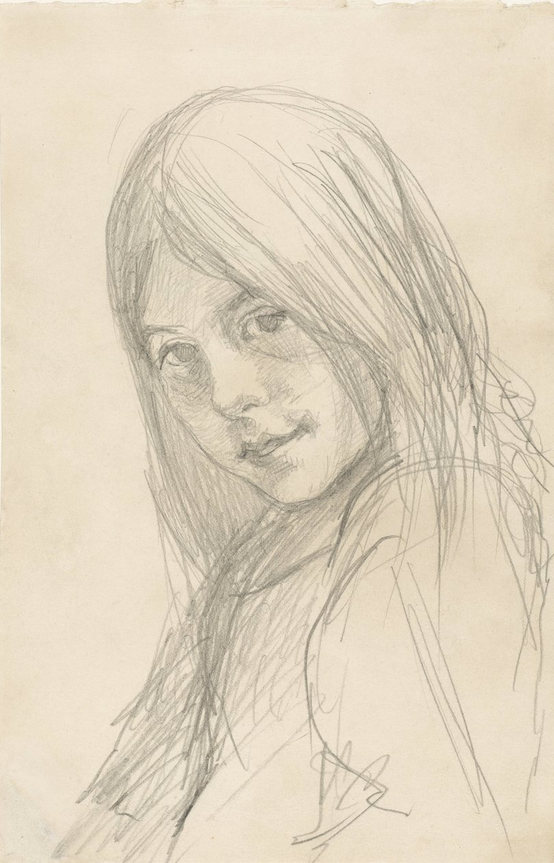 Portret van een meisje met los haar door Jozef Israëls