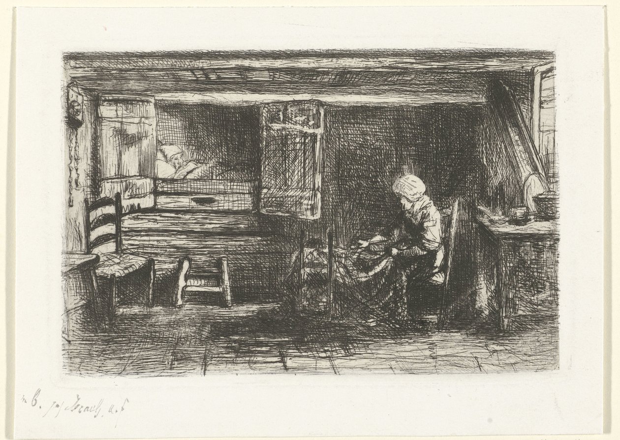 Twee figuren in een interieur door Jozef Israëls