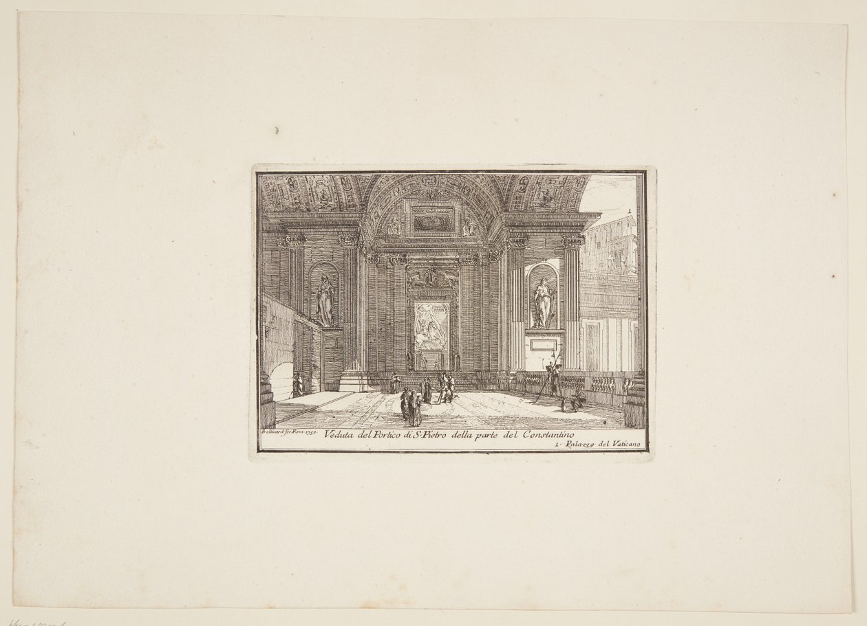 Veduta del Portico di S. Pietro della parte del Constantino. 1. Palazzo del Vaticano door Jérôme Charles Bellicard