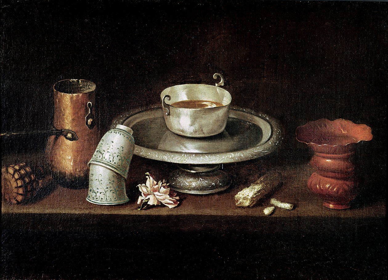 Stilleven met een kom chocolade, of ontbijt met chocolade door Juan de Zurbaran