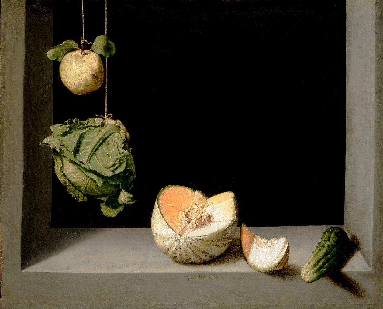 Kweepeer, Kool, Meloen en Komkommer, c.1602 door Juan Sanchez Cotan