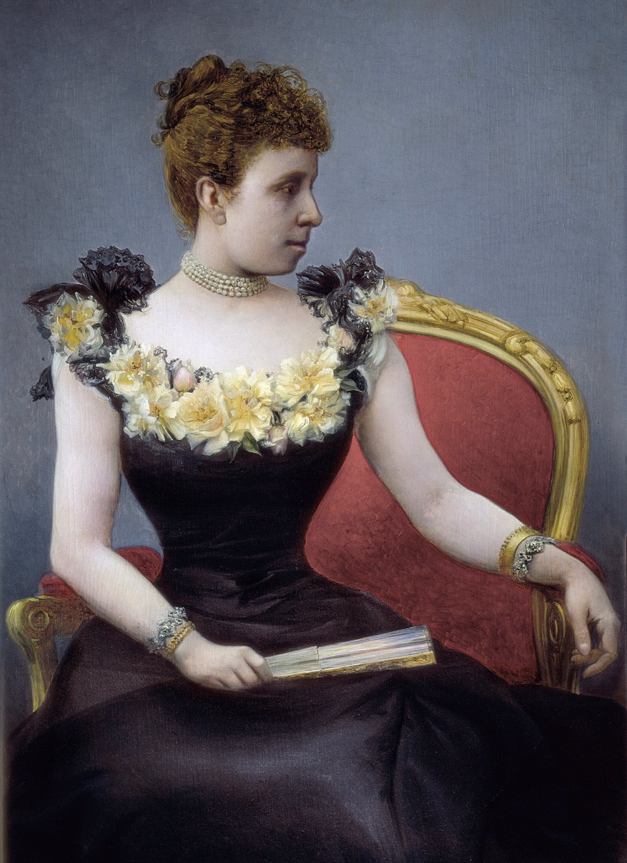 Portret van Maria Cristina van Teschen, bekend als Maria Cristina van Habsburg (1858-1929), aartshertogin van Oostenrijk, vrouw van Alfonso XII door Juan Aldaz Y Sancho
