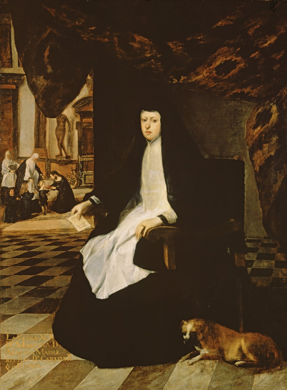 Portret van Koningin Mariana van Spanje (geb.1631) in Rouw door Juan Bautista Martinez Del Mazo