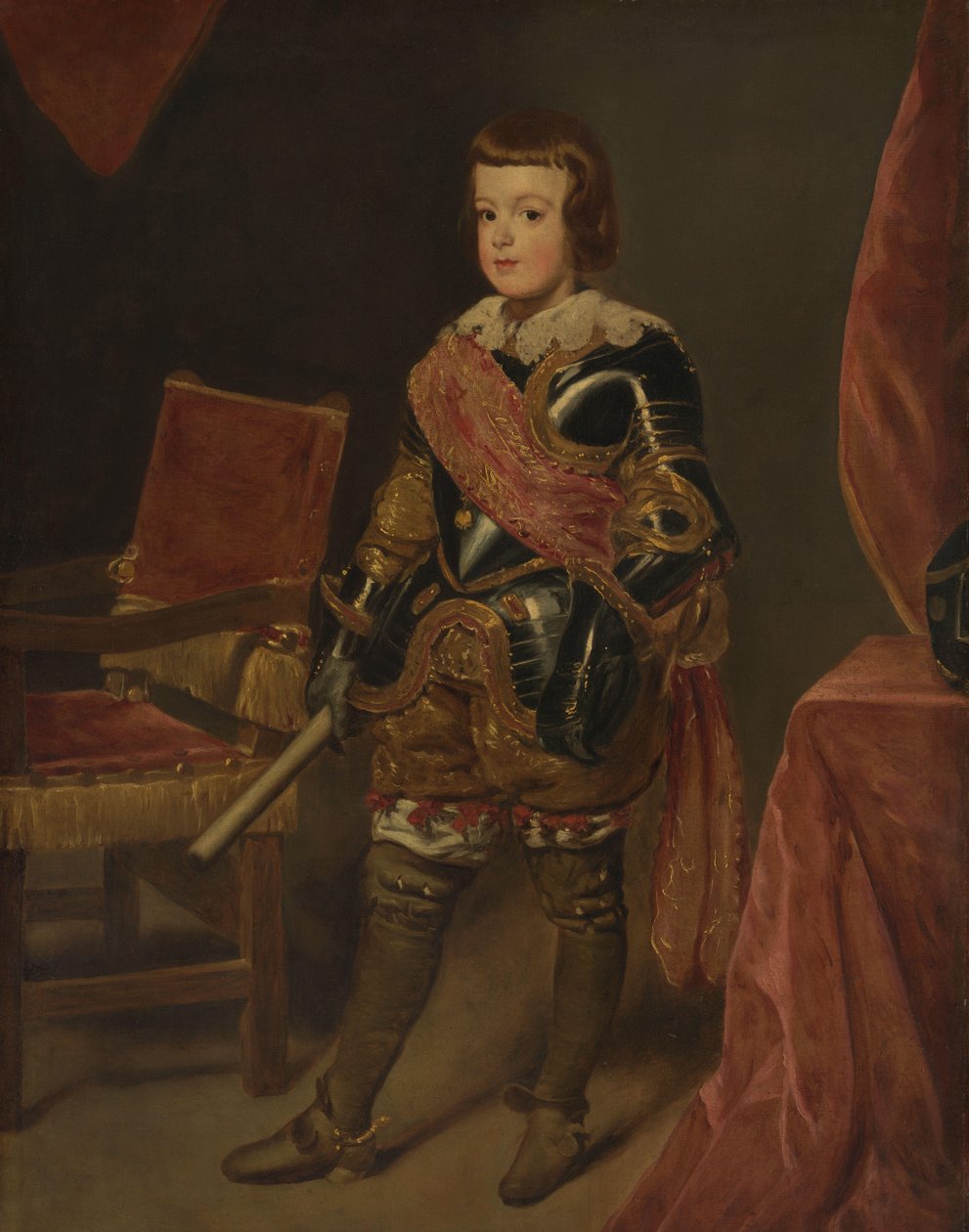 Portret van Prins Baltasar Carlos, zoon van de Spaanse koning Filips IV, op ongeveer 11-jarige leeftijd door Juan Bautista Martínez del Mazo (attributed to)