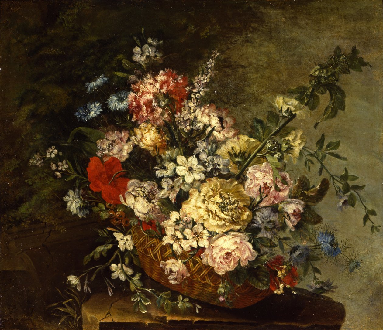 Stilleven met bloemen in een mand, ca. 1780-1790 door Juan Bautista Romero