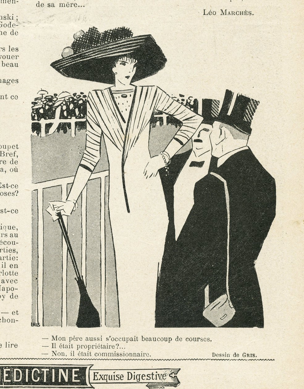 Illustratie van J Gris (1887-1927) in Le Lire, 02/10/09 - Mode, Hoed, Leven van de Rijken, Hippisme - Vrouwen door Juan Gris